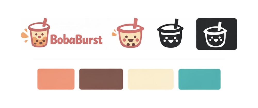BobaBurst brand sheet: logo variants and color swatches.
