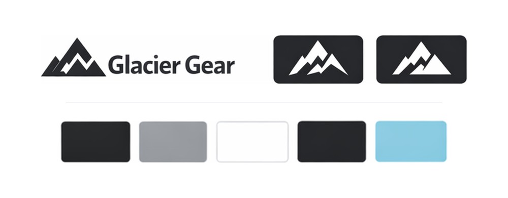 Glacier Gear brand sheet: logo variants and color swatches.
